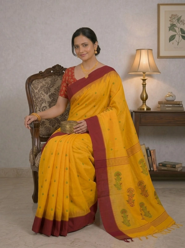 SKU-0385 : Pure Khadi Cotton Saree – Handwoven, Lightweight & Breathable Fabric - Normal Length 6.3 mtr Plus, Buti / Booti, Hand Wash, Yes