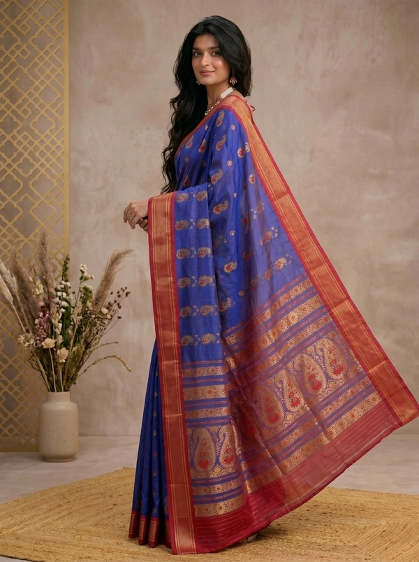 SKU0595 : Traditional Bengal Garad Silk Saree – Pure Handwoven Elegance | Swarnachari - Normal Length 6.3 mtr Plus, Zari Work, Dry Clean Only, Yes