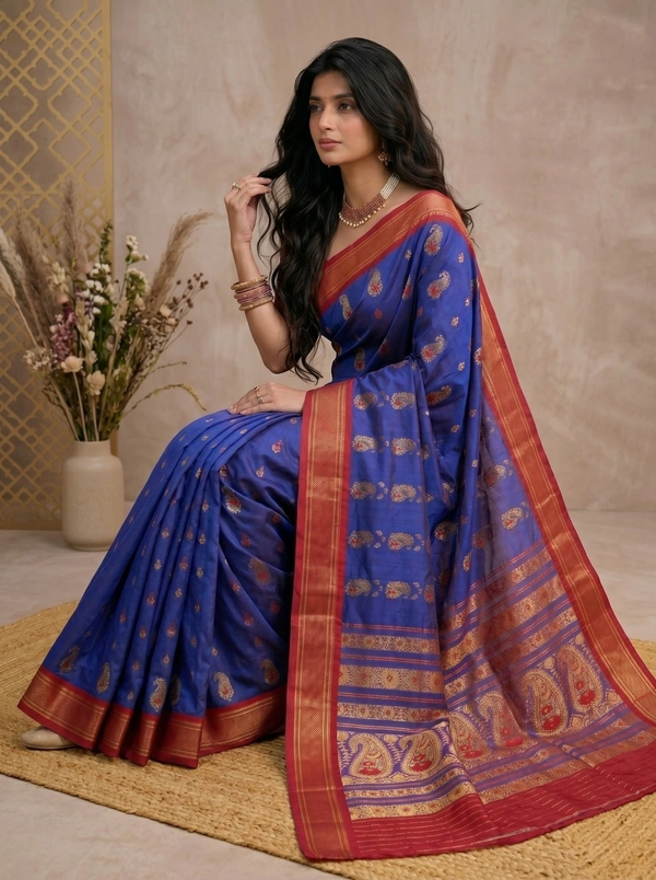 SKU0595 : Traditional Bengal Garad Silk Saree – Pure Handwoven Elegance | Swarnachari - Normal Length 6.3 mtr Plus, Zari Work, Dry Clean Only, Yes
