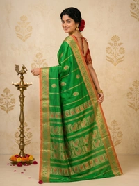 SKU0579 : Traditional Bengal Garad Silk Saree – Pure Handwoven Elegance | Jakard ( With Minakari ) - Normal Length 6.3 mtr Plus, Zari Work, Dry Clean Only, Yes