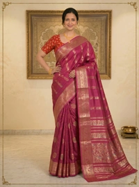 SKU0589 : Traditional Bengal Garad Silk Saree – Pure Handwoven Elegance | Swarnachari - Normal Length 6.3 mtr Plus, Zari Work, Dry Clean Only, Yes