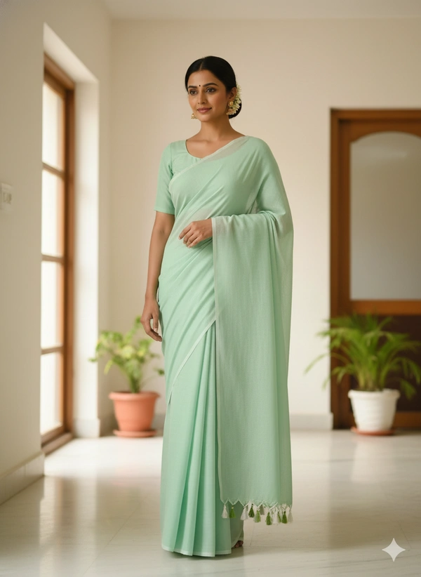 SKU1224 : Pure Khadi Cotton Saree – Handwoven, Lightweight & Breathable Fabric - Hand Wash, Yes