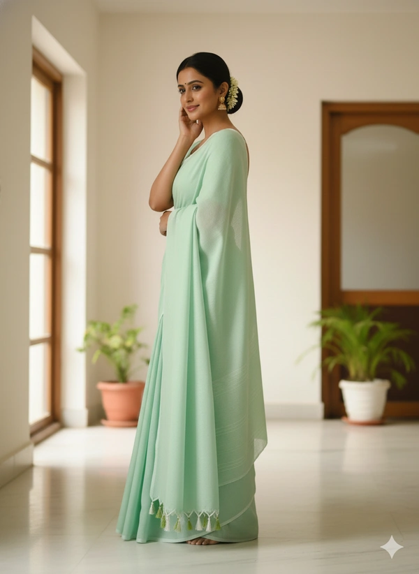 SKU1224 : Pure Khadi Cotton Saree – Handwoven, Lightweight & Breathable Fabric - Hand Wash, Yes