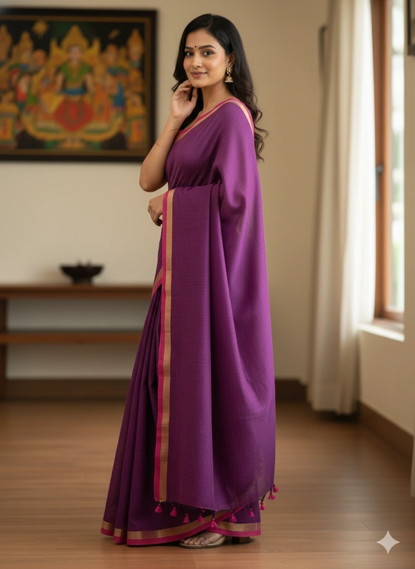 SKU1227 : Pure Khadi Cotton Saree – Handwoven, Lightweight & Breathable Fabric - Hand Wash, Yes