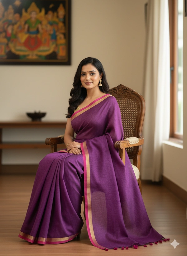 SKU1227 : Pure Khadi Cotton Saree – Handwoven, Lightweight & Breathable Fabric - Hand Wash, Yes