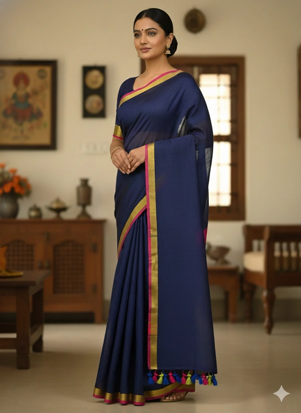 SKU1228 : Pure Khadi Cotton Saree – Handwoven, Lightweight & Breathable Fabric - Hand Wash, Yes