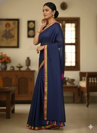 SKU1228 : Pure Khadi Cotton Saree – Handwoven, Lightweight & Breathable Fabric - Hand Wash, Yes