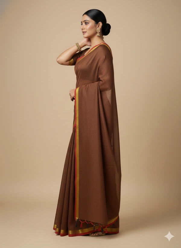 SKU1230 : Pure Khadi Cotton Saree – Handwoven, Lightweight & Breathable Fabric - Hand Wash, Yes