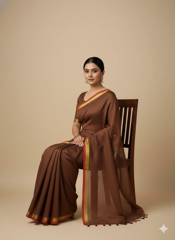 SKU1230 : Pure Khadi Cotton Saree – Handwoven, Lightweight & Breathable Fabric - Hand Wash, Yes
