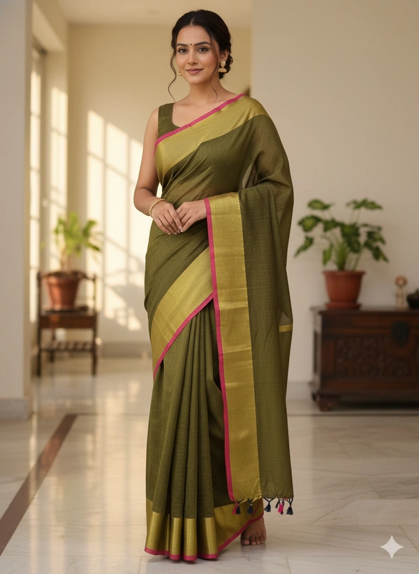 SKU1231 : Pure Khadi Cotton Saree – Handwoven, Lightweight & Breathable Fabric - Hand Wash, Yes