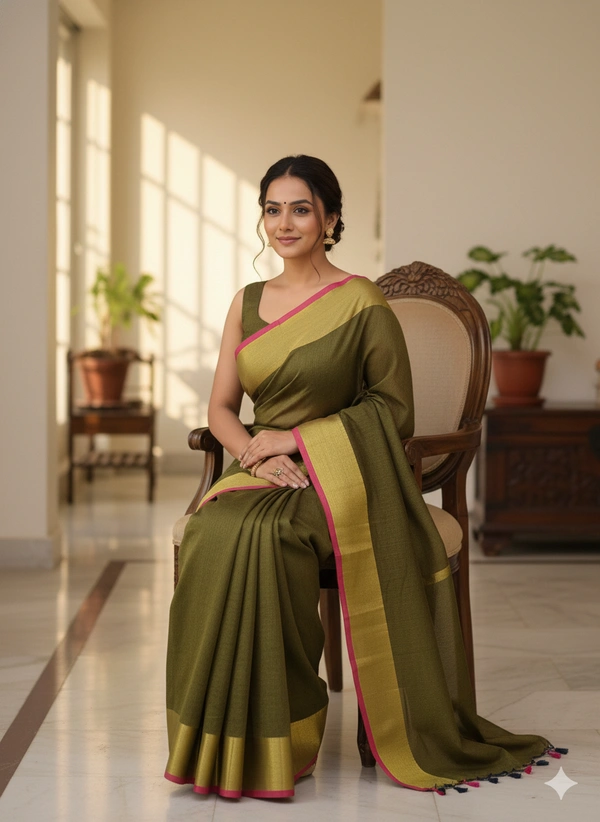 SKU1231 : Pure Khadi Cotton Saree – Handwoven, Lightweight & Breathable Fabric - Hand Wash, Yes