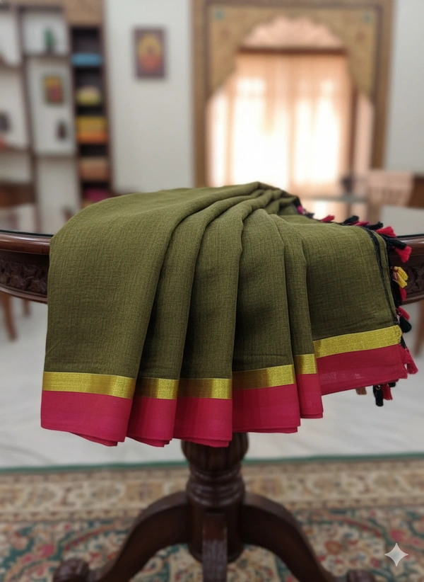 SKU1231 : Pure Khadi Cotton Saree – Handwoven, Lightweight & Breathable Fabric - Hand Wash, Yes