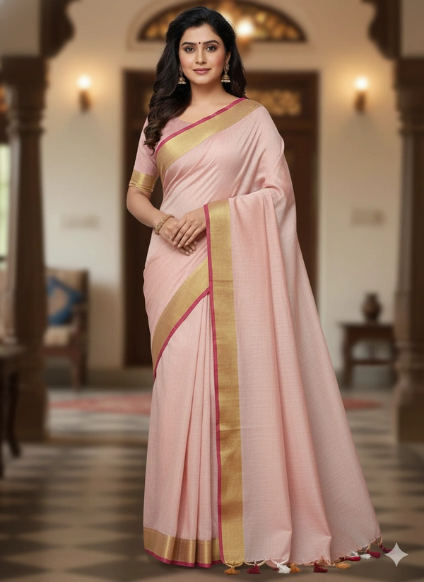 SKU1232 : Pure Khadi Cotton Saree – Handwoven, Lightweight & Breathable Fabric - Hand Wash, Yes