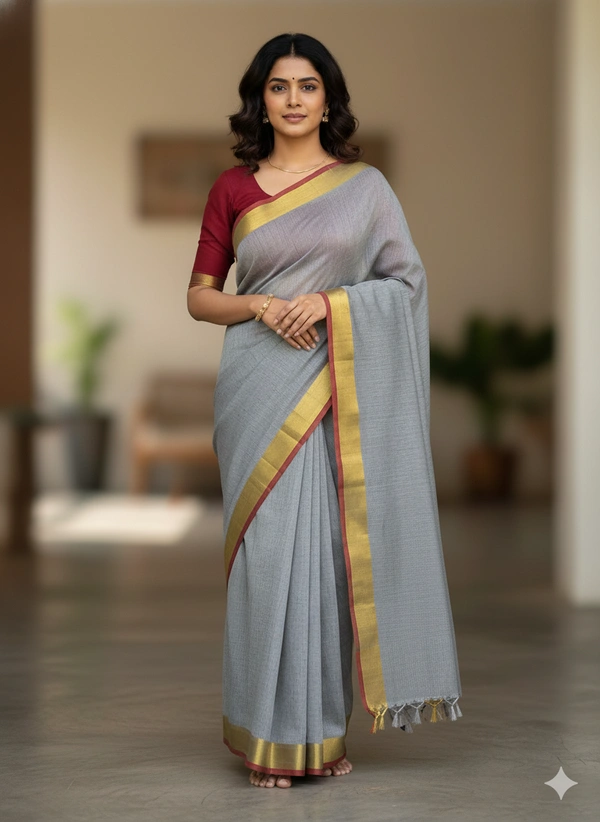 SKU1235 : Pure Khadi Cotton Saree – Handwoven, Lightweight & Breathable Fabric - Hand Wash, Yes