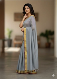 SKU1235 : Pure Khadi Cotton Saree – Handwoven, Lightweight & Breathable Fabric - Hand Wash, Yes