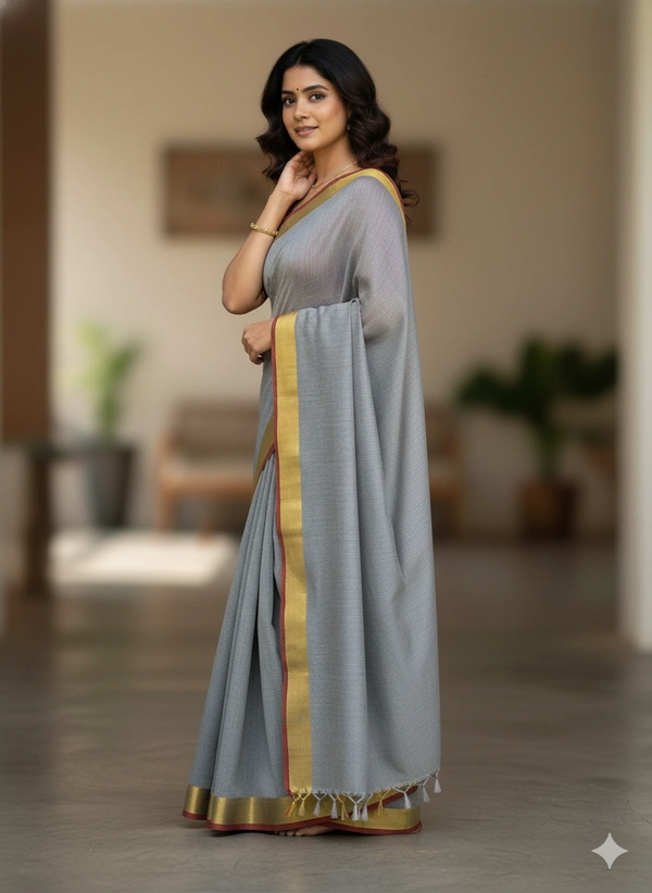SKU1235 : Pure Khadi Cotton Saree – Handwoven, Lightweight & Breathable Fabric - Hand Wash, Yes