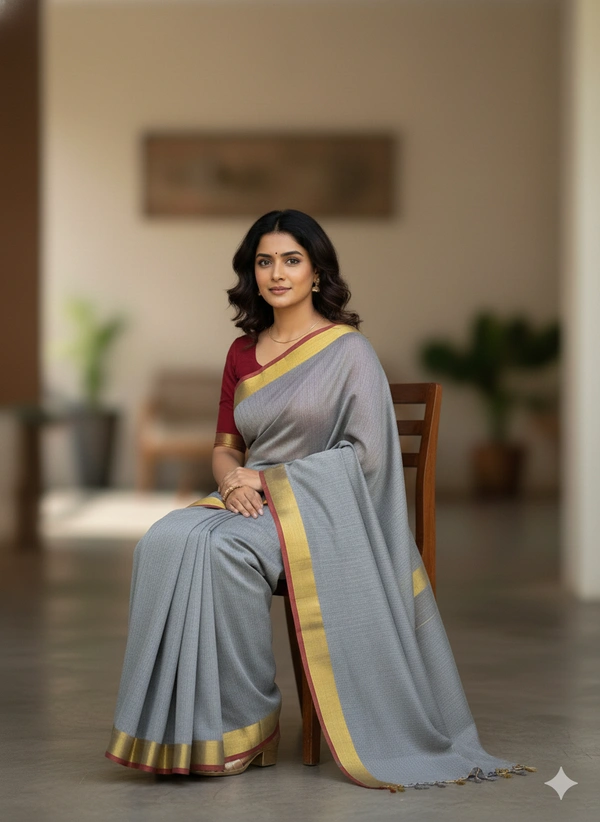 SKU1235 : Pure Khadi Cotton Saree – Handwoven, Lightweight & Breathable Fabric - Hand Wash, Yes