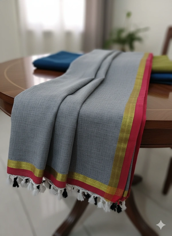 SKU1235 : Pure Khadi Cotton Saree – Handwoven, Lightweight & Breathable Fabric - Hand Wash, Yes