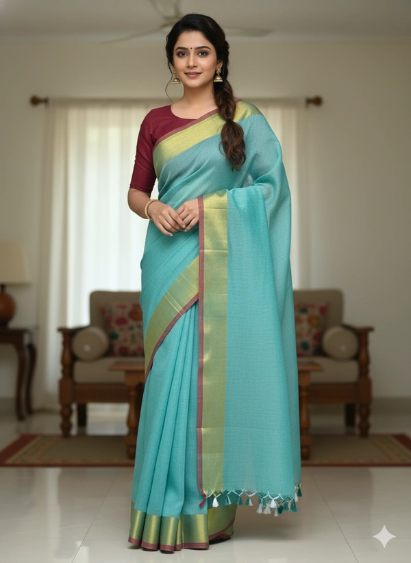 SKU1236 : Pure Khadi Cotton Saree – Handwoven, Lightweight & Breathable Fabric - Hand Wash, Yes