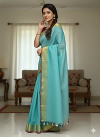 SKU1236 : Pure Khadi Cotton Saree – Handwoven, Lightweight & Breathable Fabric - Hand Wash, Yes