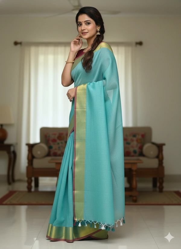 SKU1236 : Pure Khadi Cotton Saree – Handwoven, Lightweight & Breathable Fabric - Hand Wash, Yes