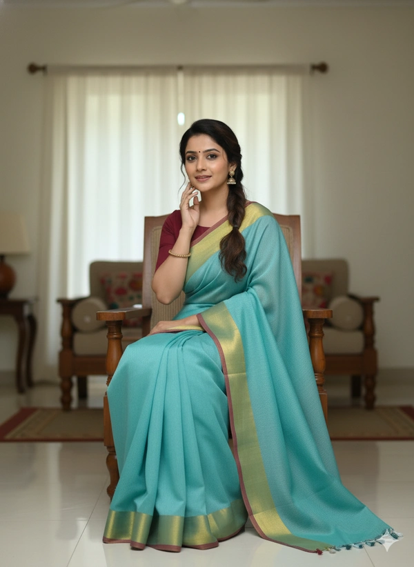 SKU1236 : Pure Khadi Cotton Saree – Handwoven, Lightweight & Breathable Fabric - Hand Wash, Yes