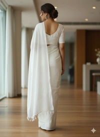 SKU1237 : Pure Khadi Cotton Saree – Handwoven, Lightweight & Breathable Fabric - Hand Wash, Yes