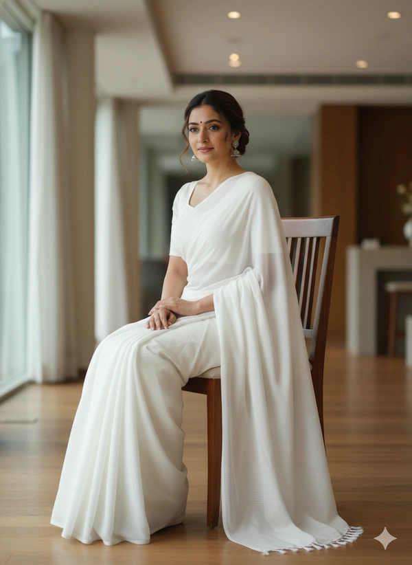 SKU1237 : Pure Khadi Cotton Saree – Handwoven, Lightweight & Breathable Fabric - Hand Wash, Yes