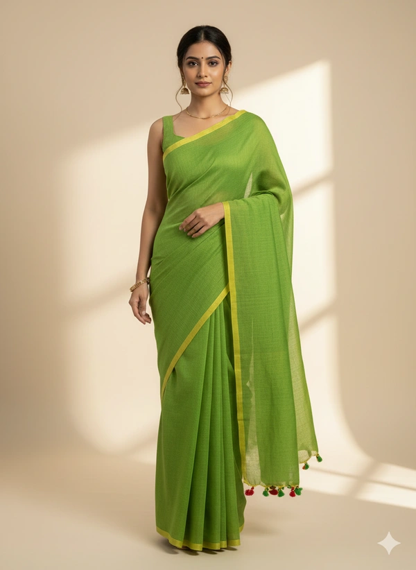 SKU1212 : Pure Khadi Cotton Saree – Handwoven, Lightweight & Breathable Fabric - Hand Wash, Yes