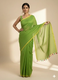 SKU1212 : Pure Khadi Cotton Saree – Handwoven, Lightweight & Breathable Fabric - Hand Wash, Yes