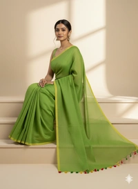 SKU1212 : Pure Khadi Cotton Saree – Handwoven, Lightweight & Breathable Fabric - Hand Wash, Yes