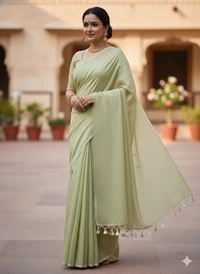 SKU1239 : Pure Khadi Cotton Saree – Handwoven, Lightweight & Breathable Fabric - Hand Wash, Yes