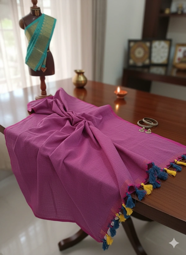 SKU1242 : Pure Khadi Cotton Saree – Handwoven, Lightweight & Breathable Fabric - Hand Wash, Yes