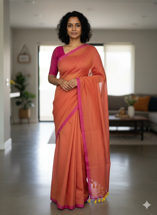 SKU1243 : Pure Khadi Cotton Saree – Handwoven, Lightweight & Breathable Fabric - Hand Wash, Yes