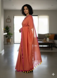 SKU1243 : Pure Khadi Cotton Saree – Handwoven, Lightweight & Breathable Fabric - Hand Wash, Yes