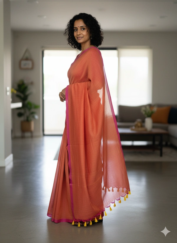 SKU1243 : Pure Khadi Cotton Saree – Handwoven, Lightweight & Breathable Fabric - Hand Wash, Yes