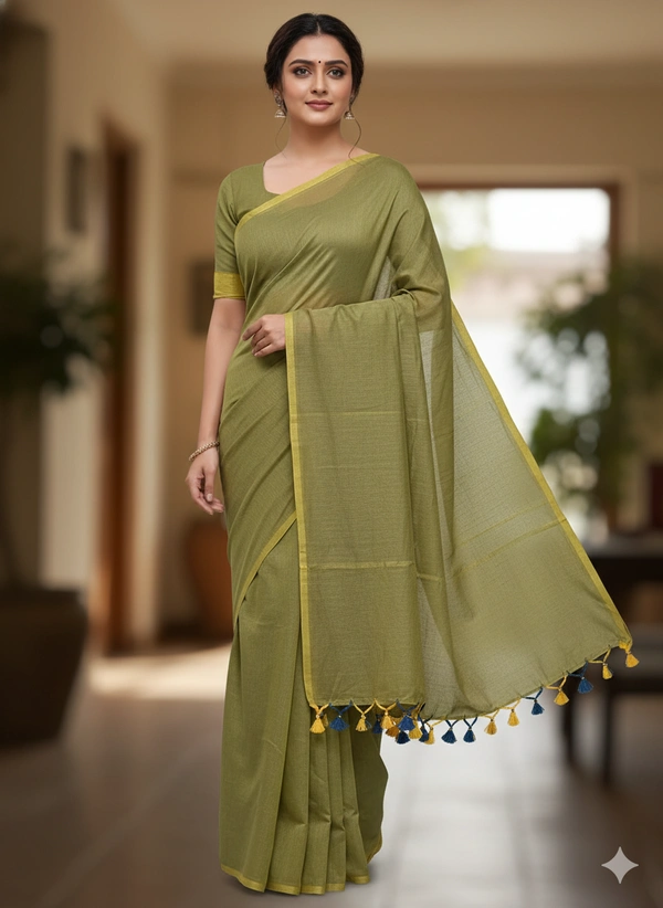 SKU1244 : Pure Khadi Cotton Saree – Handwoven, Lightweight & Breathable Fabric - Hand Wash, Yes