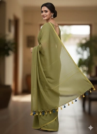 SKU1244 : Pure Khadi Cotton Saree – Handwoven, Lightweight & Breathable Fabric - Hand Wash, Yes