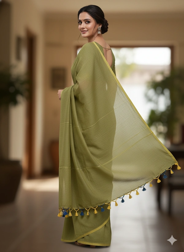 SKU1244 : Pure Khadi Cotton Saree – Handwoven, Lightweight & Breathable Fabric - Hand Wash, Yes