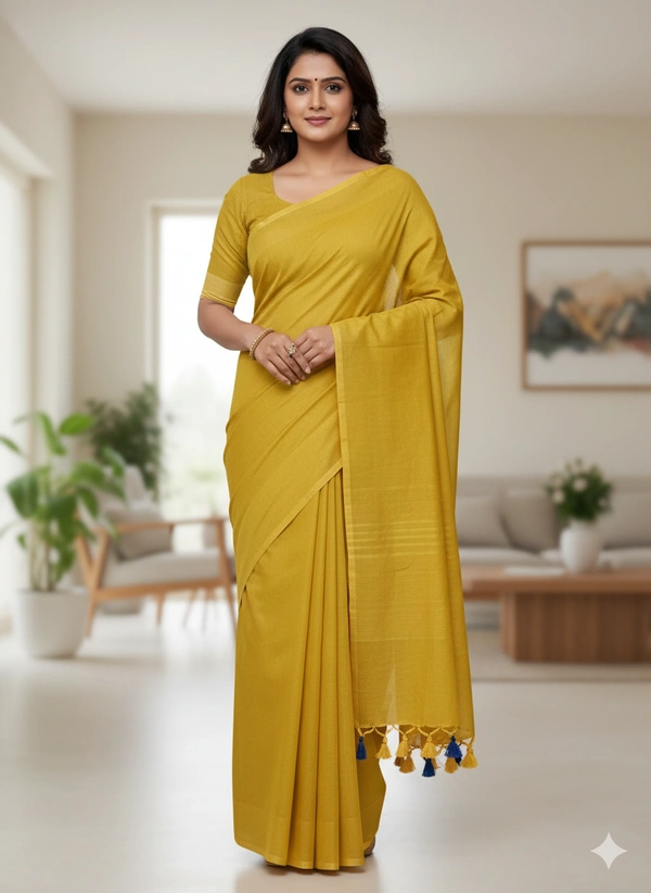 SKU1246 : Pure Khadi Cotton Saree – Handwoven, Lightweight & Breathable Fabric - Hand Wash, Yes