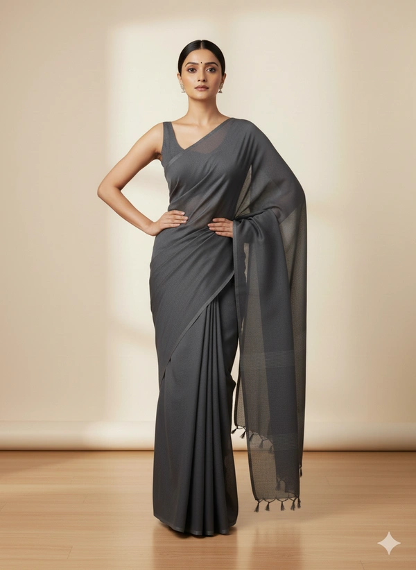 SKU1213 : Pure Khadi Cotton Saree – Handwoven, Lightweight & Breathable Fabric - Hand Wash, Yes