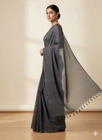 SKU1213 : Pure Khadi Cotton Saree – Handwoven, Lightweight & Breathable Fabric - Hand Wash, Yes