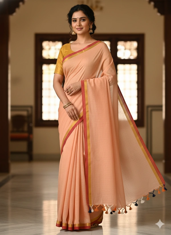 SKU1250 : Pure Khadi Cotton Saree – Handwoven, Lightweight & Breathable Fabric - Hand Wash, Yes