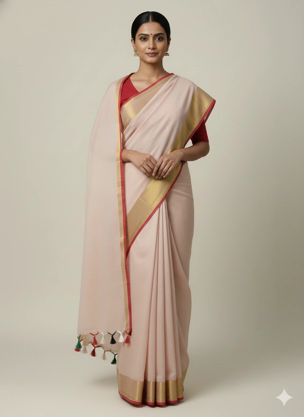 SKU1251 : Pure Khadi Cotton Saree – Handwoven, Lightweight & Breathable Fabric - Hand Wash, Yes