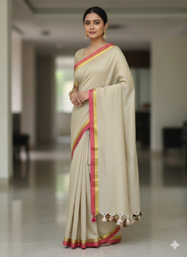 SKU1252 : Pure Khadi Cotton Saree – Handwoven, Lightweight & Breathable Fabric - Hand Wash, Yes