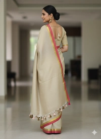 SKU1252 : Pure Khadi Cotton Saree – Handwoven, Lightweight & Breathable Fabric - Hand Wash, Yes
