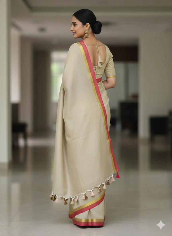 SKU1252 : Pure Khadi Cotton Saree – Handwoven, Lightweight & Breathable Fabric - Hand Wash, Yes
