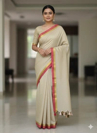 SKU1252 : Pure Khadi Cotton Saree – Handwoven, Lightweight & Breathable Fabric - Hand Wash, Yes