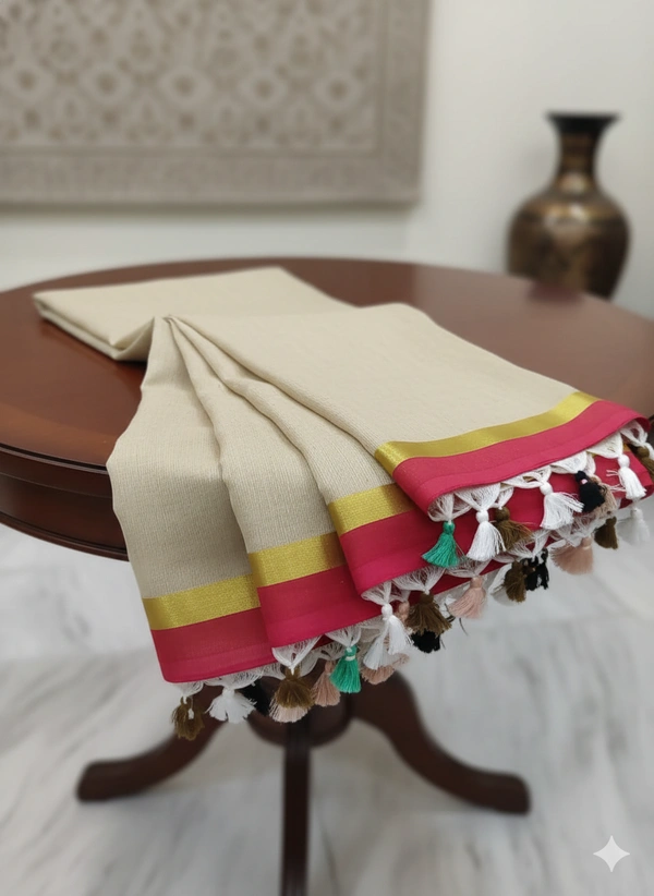 SKU1252 : Pure Khadi Cotton Saree – Handwoven, Lightweight & Breathable Fabric - Hand Wash, Yes