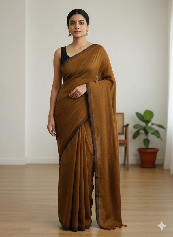 SKU1214 : Pure Khadi Cotton Saree – Handwoven, Lightweight & Breathable Fabric - Hand Wash, Yes